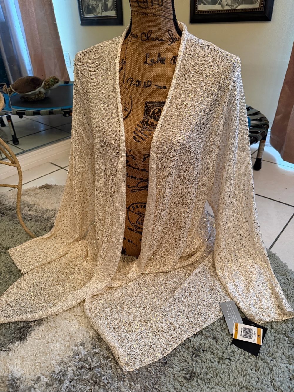 Alfani Open-Front Sequin Cardigan - Cream